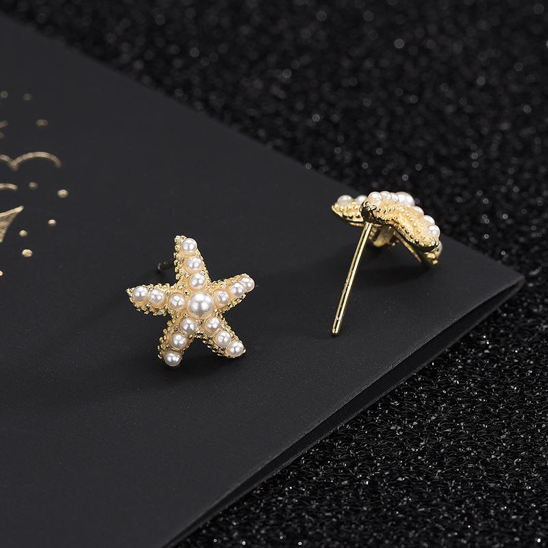 Vintage Imitation Pearls Starfish Stud Earrings for Women Boho Exquisite Earrings Summer Holiday Beach Jewelry Gifts Wholesale