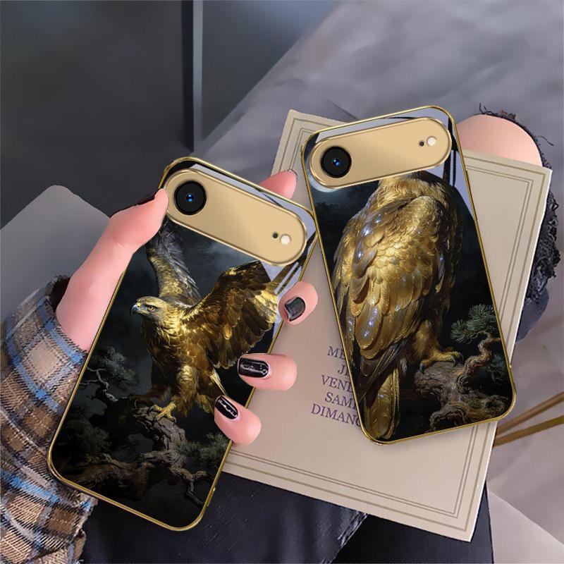 Golden Eagle with Wings For IPhone 17Pro Max 16 17 Pro 15 Pro 14 13 Plus 12 Mini 11Pro Max XR 16E 17 Air Golden glass phone case