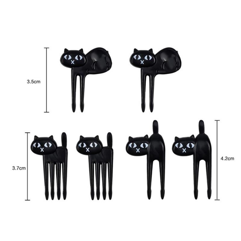 6pcs/Set Black Cat Fruit Fork Mini Cartoon Snack Cake Dessert Food Forks Bento Lunches Accessories Kitchen Utensils For Children