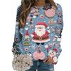 Ladies' Christmas Printed Long Sleeved Round Neck Hoodie Loose Top