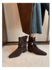 2025 Höst/Vinter Franskt Plisserade Läder Slip-On Klackskor Ankelboots: Eleganta och Bekväma Modekängor för Kvinnor
