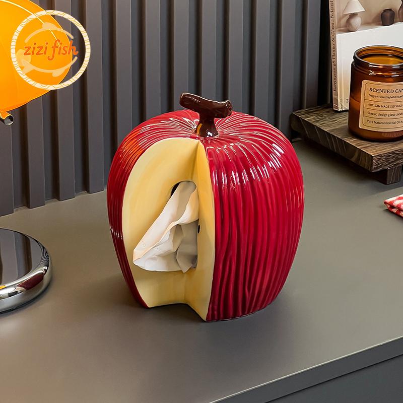 Creative Gnawed Apples Tissue Box Coffee Table Desk Decoration Apple Shape Ceramic Tissue Box Bedside Table Paper Towel Case