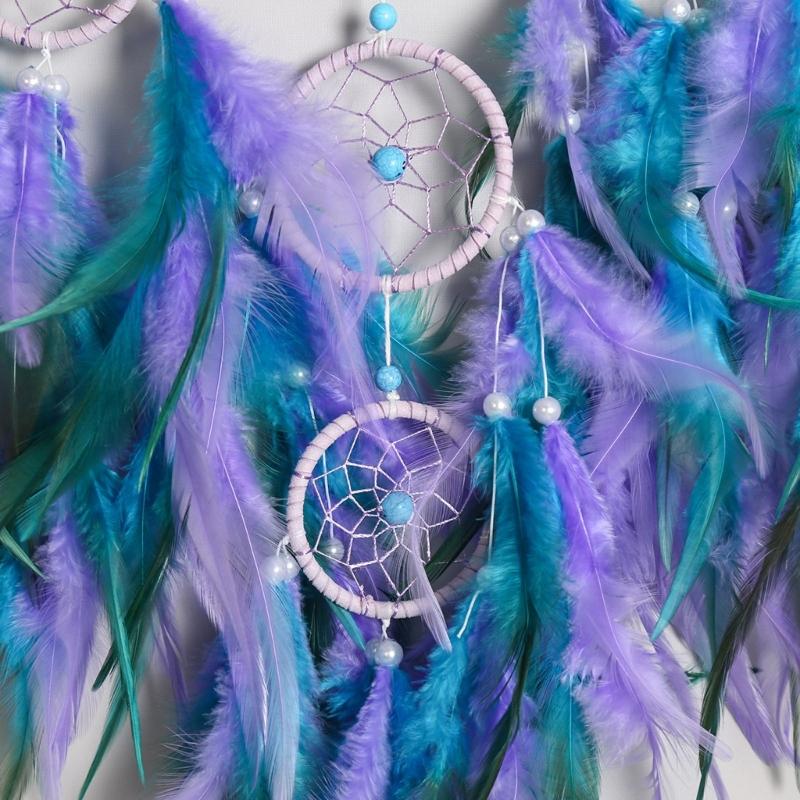 Five Rings Dreamcatcher Colorful Feather Dream Catcher Wall Home Elegant Wall Art for Window Balcony Bedroom Wedding