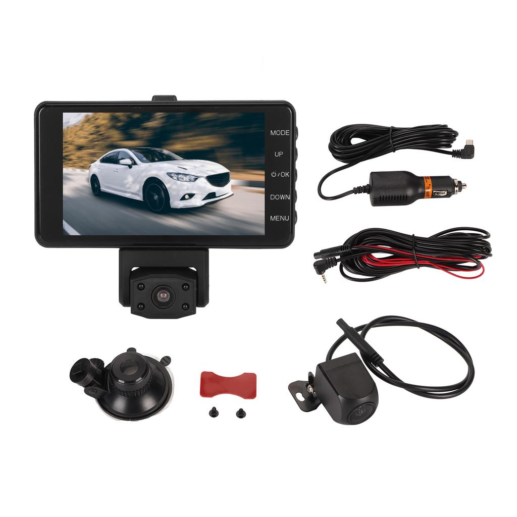 Car Recorder Triple Lens Rotatable 2K HD Night Vision 3.9 Inch IPS Display with Reversing Camera