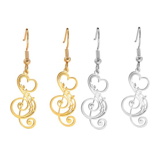 1 Pair Women Earrings 304 Stainless Steel Lightweight Hollow Design Music Note Heart Shape Hook Earrings Jewelry Gift