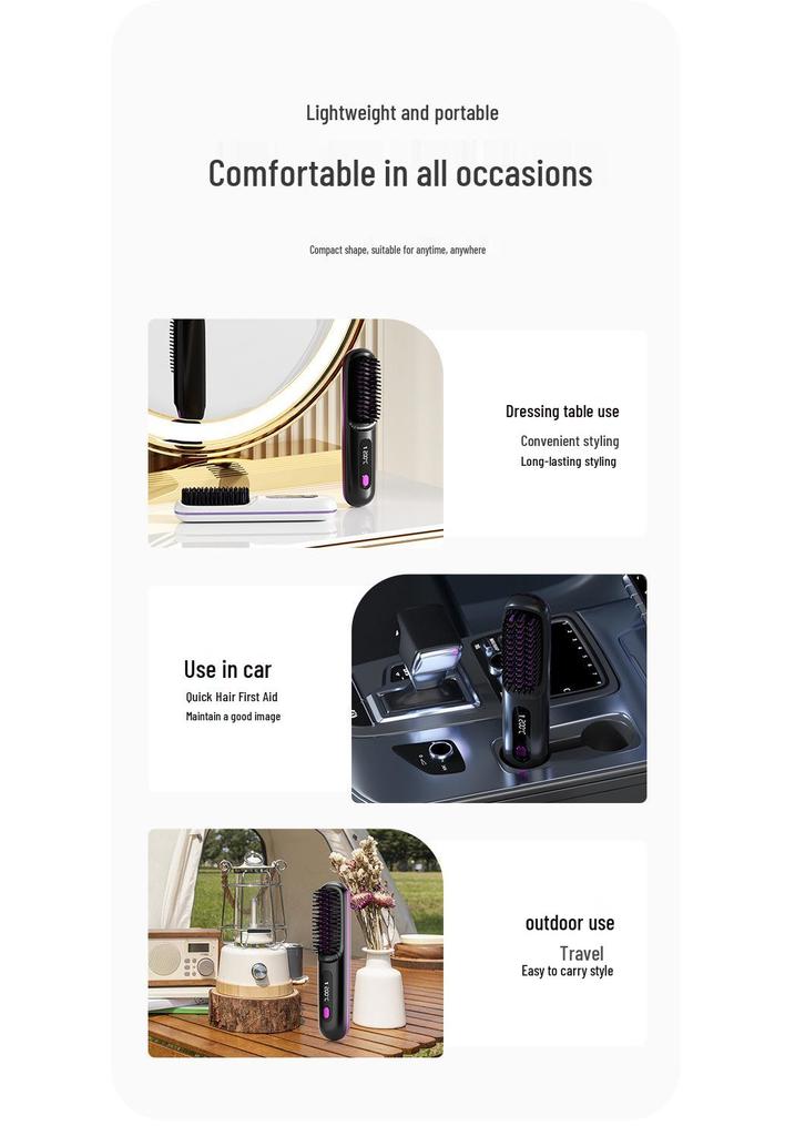 Wireless LCD Hair Straightening Comb with Negative Ion Technology - Portable, Non-Damaging Electric Comb for Safe Hair Styling