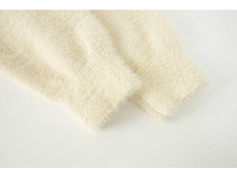 Men's Faux Mink Fur Knit Sweater, Retro-Style, Solid Color, Round Neck, Spring Fashion.