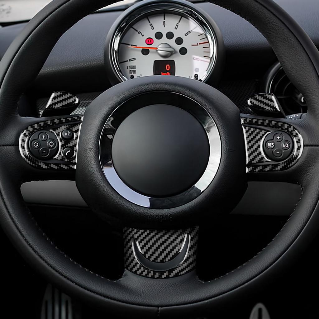Real Soft Carbon Fibre For Mini Cooper Hardtop R56 Clubman R55 R57 2008 2009 2010 Accessories Steering Wheel Decorative Sticker
