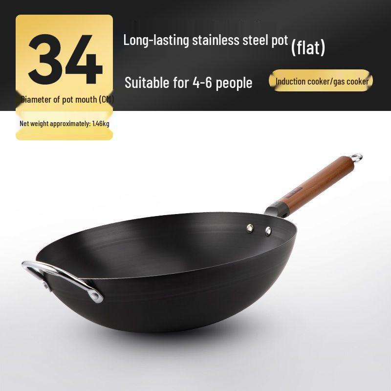 Non-stick Iron Wok Pot, Healthy, No Coating, 34/36cm, Suitable for Gas & Induction Default