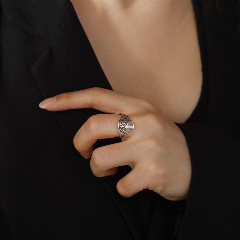 Tree of Life Adjustable Ring Stainless Steel Finger Rings Vintage Amulet Jewelry Anniversary Gifts for Women Men