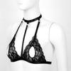 Dámská bezdrátová podprsenka bez podšívky z průhledné krajky Halter Neck Strappy Hollow Out Bra