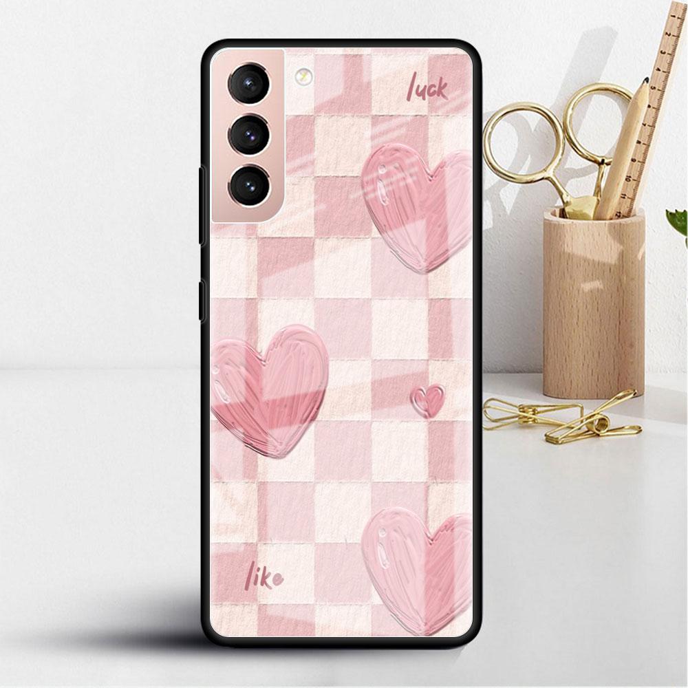 Flower Cute Glass Case For Samsung Galaxy S22 S20 FE S21 Plus Phone Cover S10 5G S9 Note 20 Ultra 10 Lite Shell