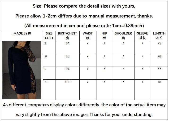European and American women's dress round neck long sleeve hollow lace sleeve splicing slim fit