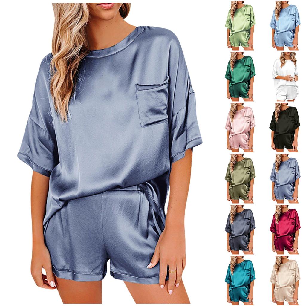 Women's Casual Solid Color Pajamas Housewear Short Sleeved Shorts Loose Two-piece Suit