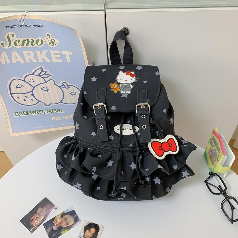 Hello Kitty Bookbag For Girls Large Nylon Fashion Backpack With Drawstring Closure
