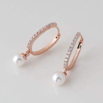 Fashion Pearl Cubic Ring One-Touch Earrings