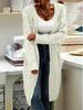 Women's Solid Color Loose Knit Cardigan - Chunky Mid-Length Cable Knit Sweater Coat