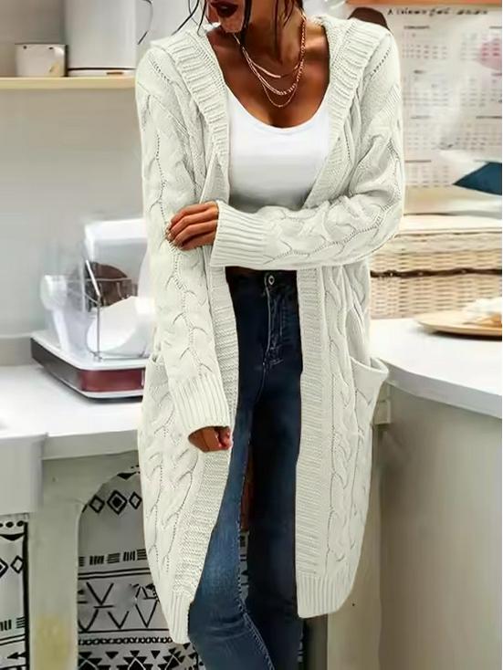 Women's Solid Color Loose Knit Cardigan - Chunky Mid-Length Cable Knit Sweater Coat