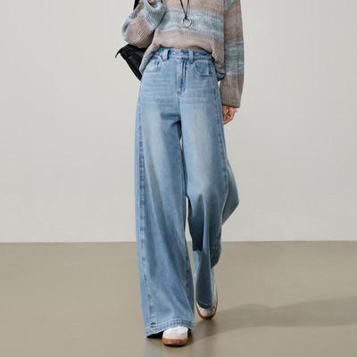 ESE-Y Women's Tencel Cotton Straight Wide-Leg Jeans