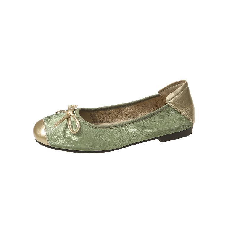 Guochao style bow women's single shoes solid color flat bottom light mouth one pedal casual comfortable grandma shoes