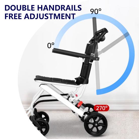 Tragbarer Transit-Reiserollstuhl Faltbare Transportrollstühle für Erwachsene und Senioren Unterstützt 180 lbs Schmale Türrahmen Rollstuhl