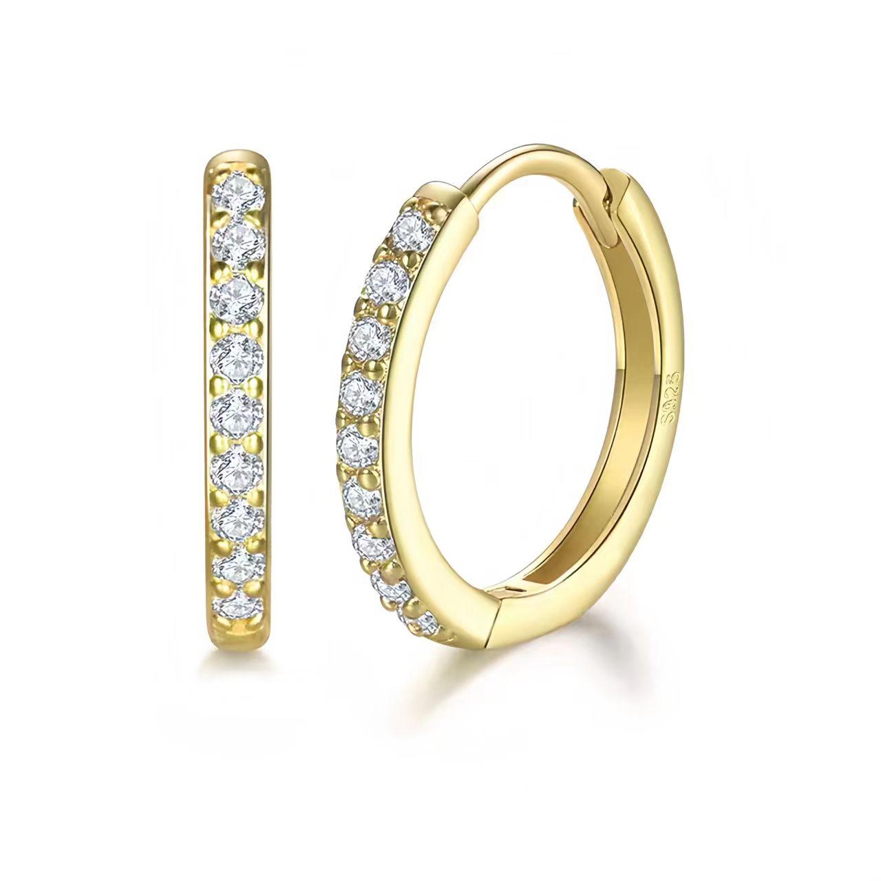 

925 Silver Gold Plated Small Zirconia Huggie Hoop Earrings for Women Girls Gift Wedding Engagement Party Ear Buckle 12mm