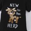 Baby Girl Boy Cotton Bodysuit “New To The Herd” Print Short Sleeve Romper Onesie