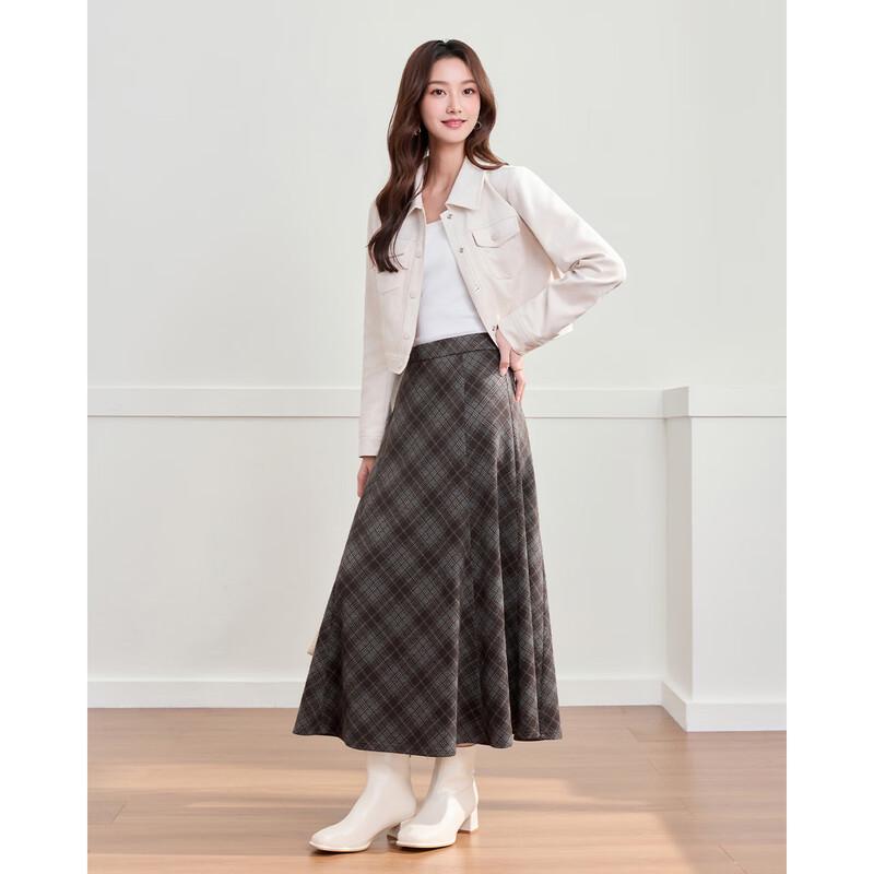 IEF Vintage Plaid A-Line Midi Skirt