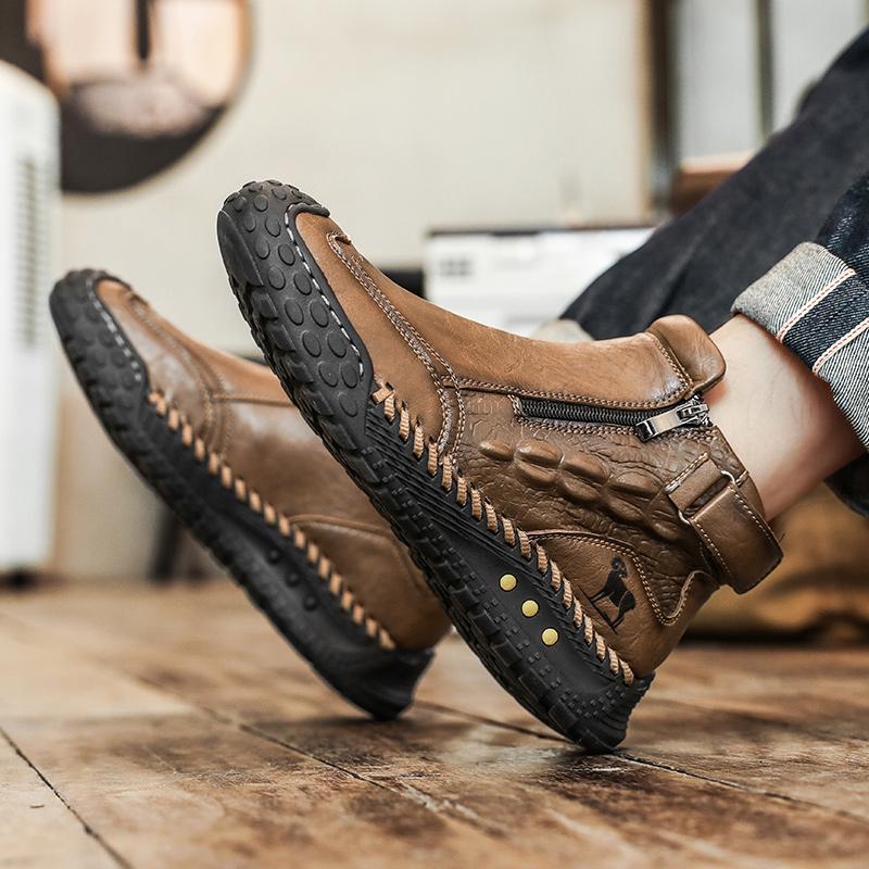 Classic Handmade Leather Boots for Men Fashion Outdoor Casual Ankle Boots Comfort Slip on Driving Shoes Men's Boots