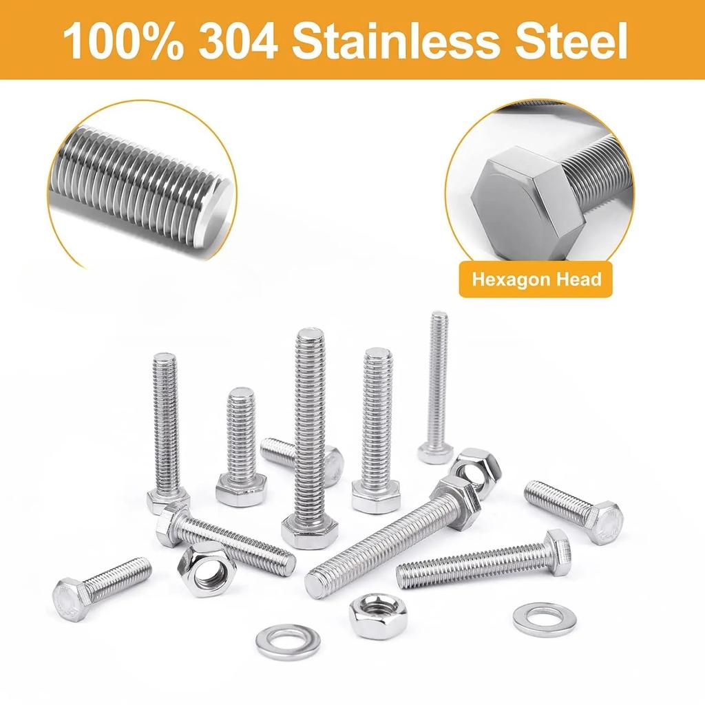 480PCS 304 Stainless Steel, 13 Metric Common Sizes Included M4 M5 M6 Bolts Nuts Assortment Kit