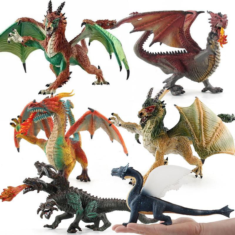 Children'S Simulation Solid Dinosaur Magic Dragon Model Wildlife Plastic Mutant Dragon Three-Headed Dragon Toy Set Ornament