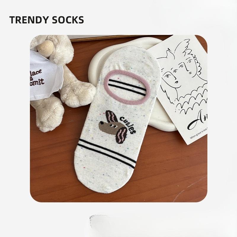 Spring and Summer Cartoon Animal Pattern Women's Boat Shoes Simple and Versatile Non-slip Invisible Socks Thin Cotton Breathable Short Socks