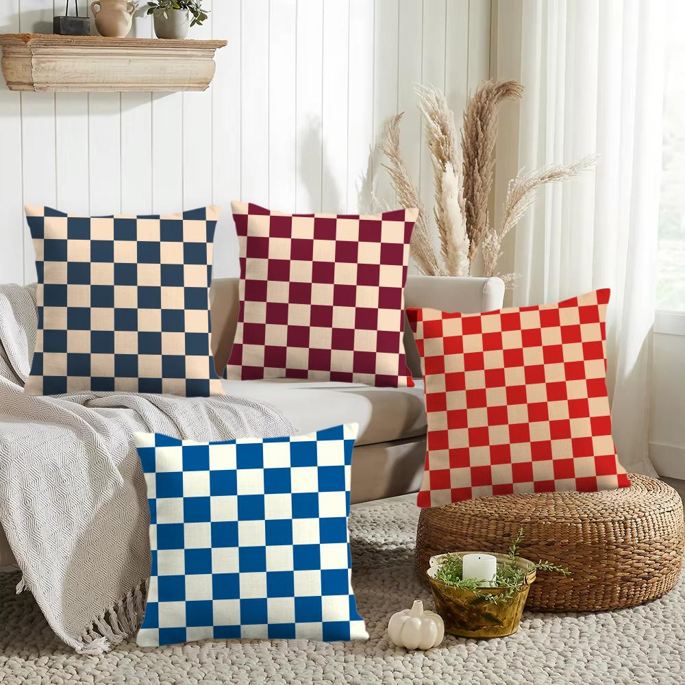 Fashion Checkerboard Plaid Cushion Cover Silky Short Plush Invisible Zipper Dustproof Sofa Pillow Case for Home Decor