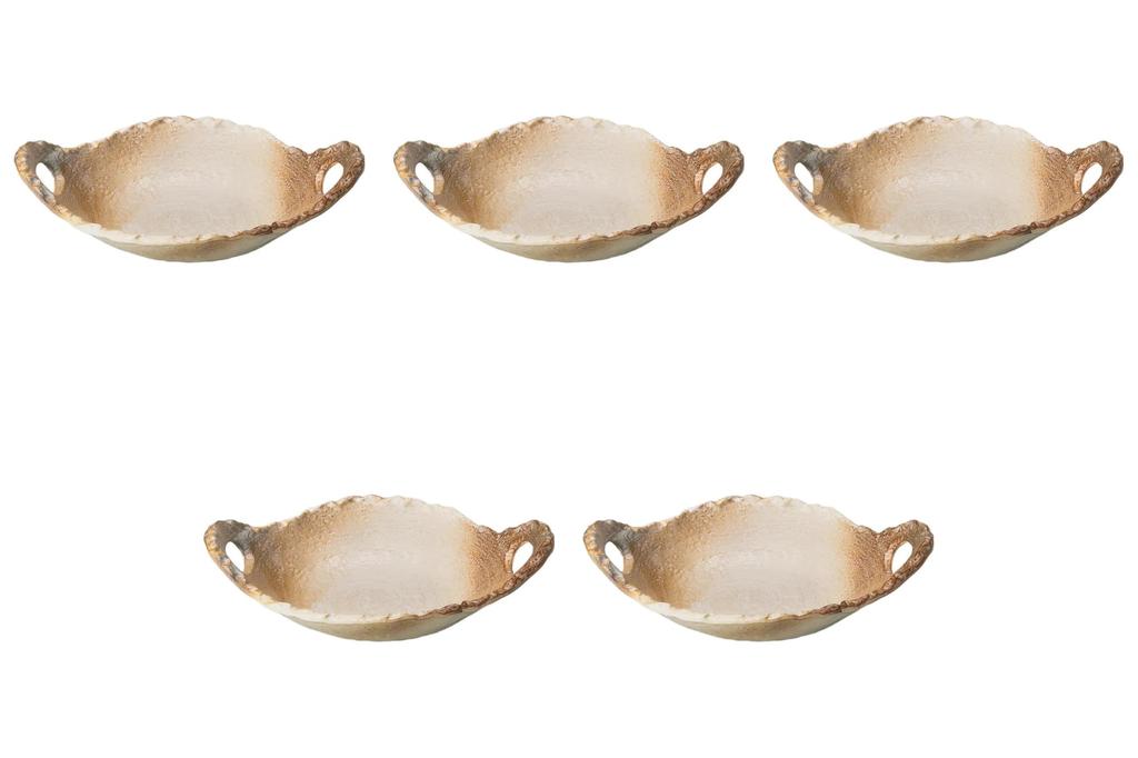 Set of 5 Kasumi Shino 6 Deformed Ceramic Plates X X 6 Banko Ware Earthenware Direct Setomonohonpo No. [24.3 18.8 Cm] Pot, Fire,