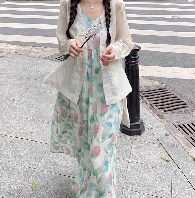 Süßes Sommer Tulpen V-Ausschnitt Träger Strandkleid