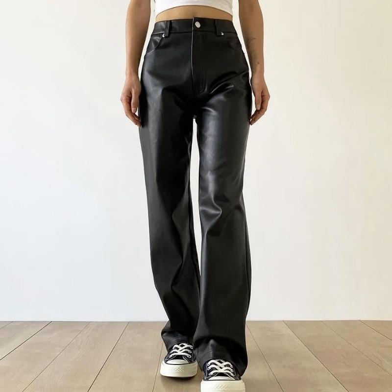Women's High-Waisted Straight Leg Faux Leather Pants