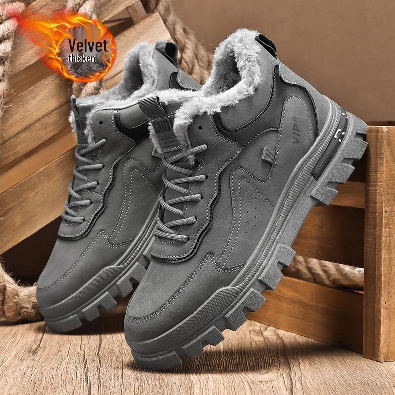 2025 Winter Men's Plus Velvet Leather Martin Boots – Thick Sole, Warm, Versatile Casual Shoes