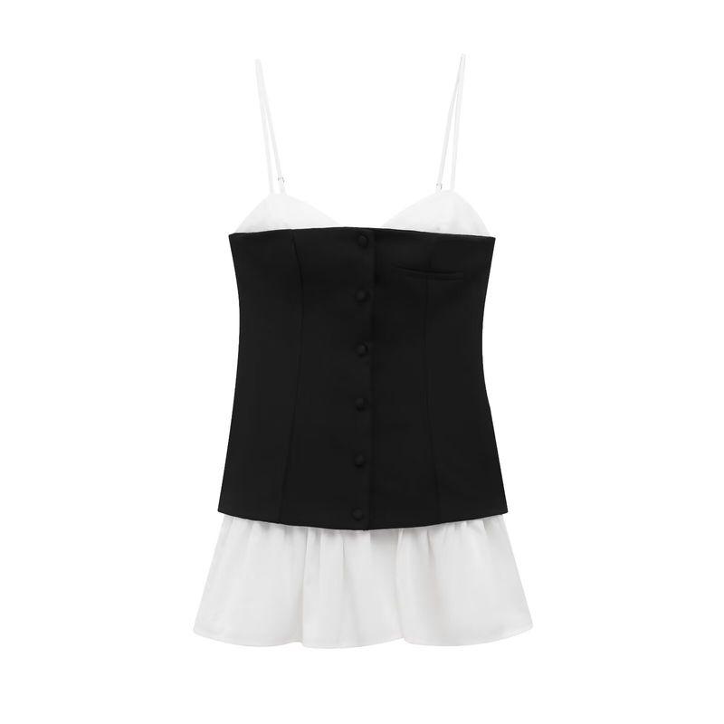 

Kaslead New Arrival Women s Clothing Fashion Style Fashion Minimalist Poplin Patchwork Short Dress 2304165 044 Black and White L