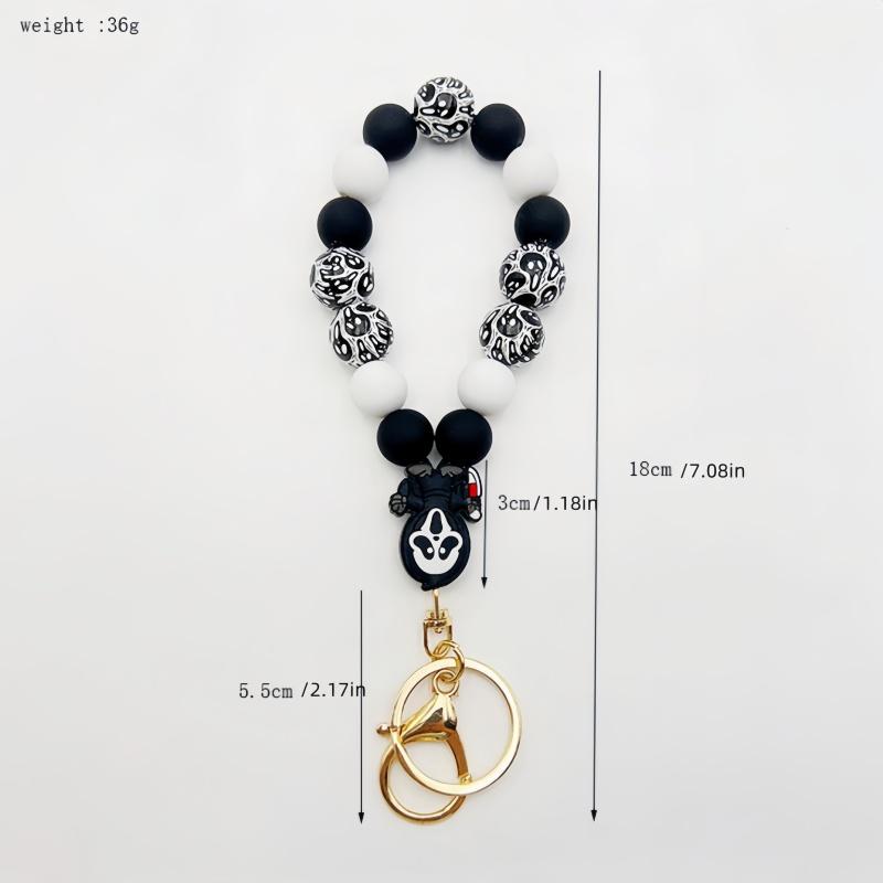 1PC Halloween keychain, cute black bat pumpkin charm bead keychain wristband, Halloween gift