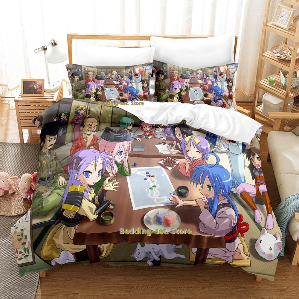 2024 Lucky Star Konata Bedding Set Single Twin Full Queen King Size Bed Set Adult Bedroom Duvetcover Sets Anime Bed Sheet Set