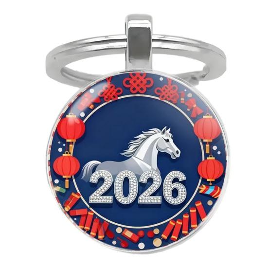 Year of Horse Keychain 2026 Zodiac Design Compact Good Luck Key Chain Pendant with Bells Metal Frame Holiday Decoration
