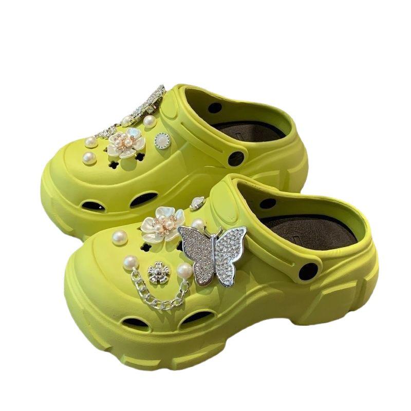Women's EVA Platform Sandals: Summer Outdoor Beach Shoes with Thick, Height-Boosting Soles, Pearl Rhinestones, and Non-Slip Design.