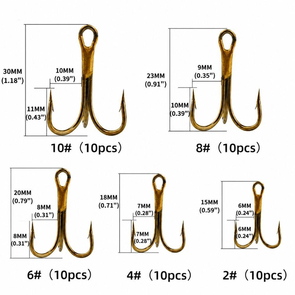 50PCS Strong Sharp Treble Hook Set High Carbon Steel Triple Fishing Hook Trout Fishing