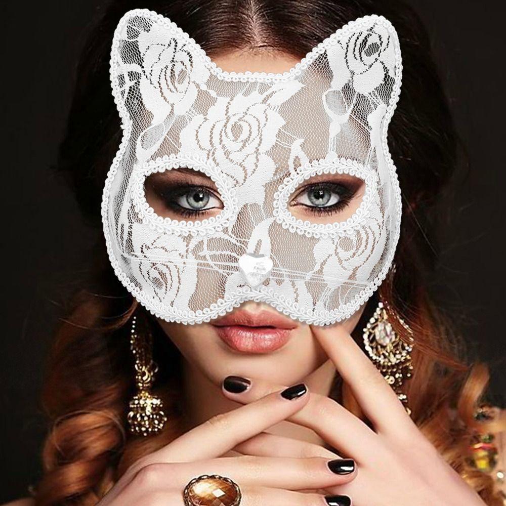 New Cat Face Masquerade Mask Black White Lace Costume Accessories Women Lace Mask Fun Prop Girls Eye Mask Theme Party
