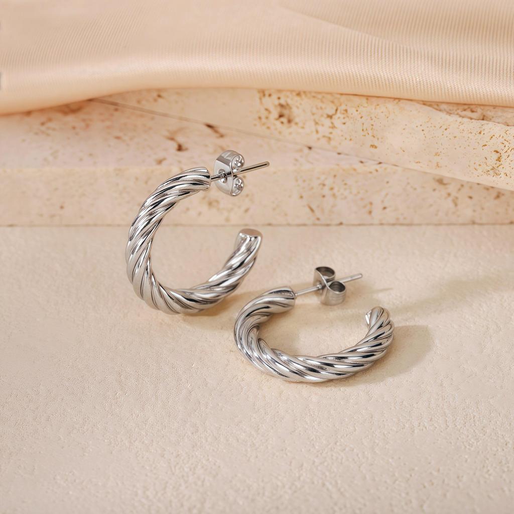 2025 Bestseller Twisted Pattern Hoop Earrings, Titanium Steel, European & American Style, Versatile Design.