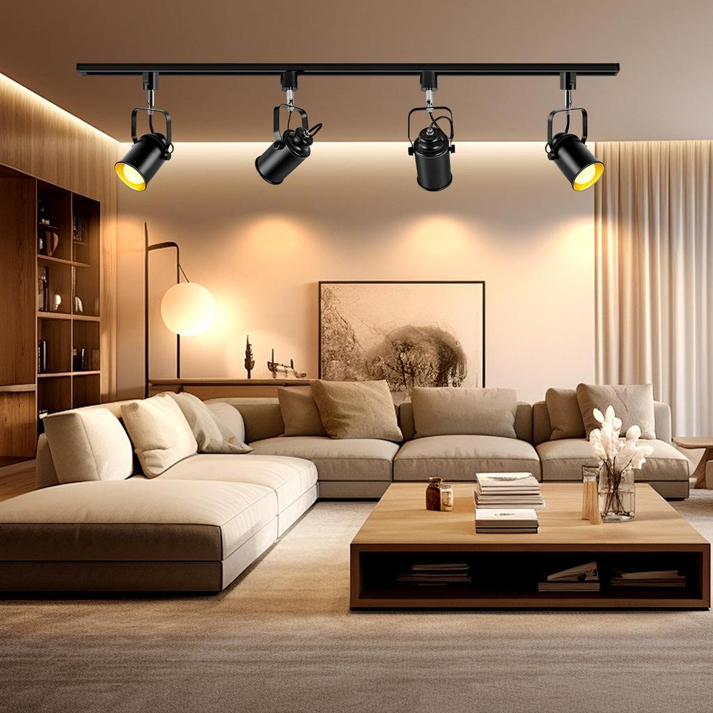 Set of 4 Black Spotlights for Duct Rails, E26 Base, Dimmable and Color-adjustable, with 60W LED Bulb and Remote Control (sold Separately). Suitable