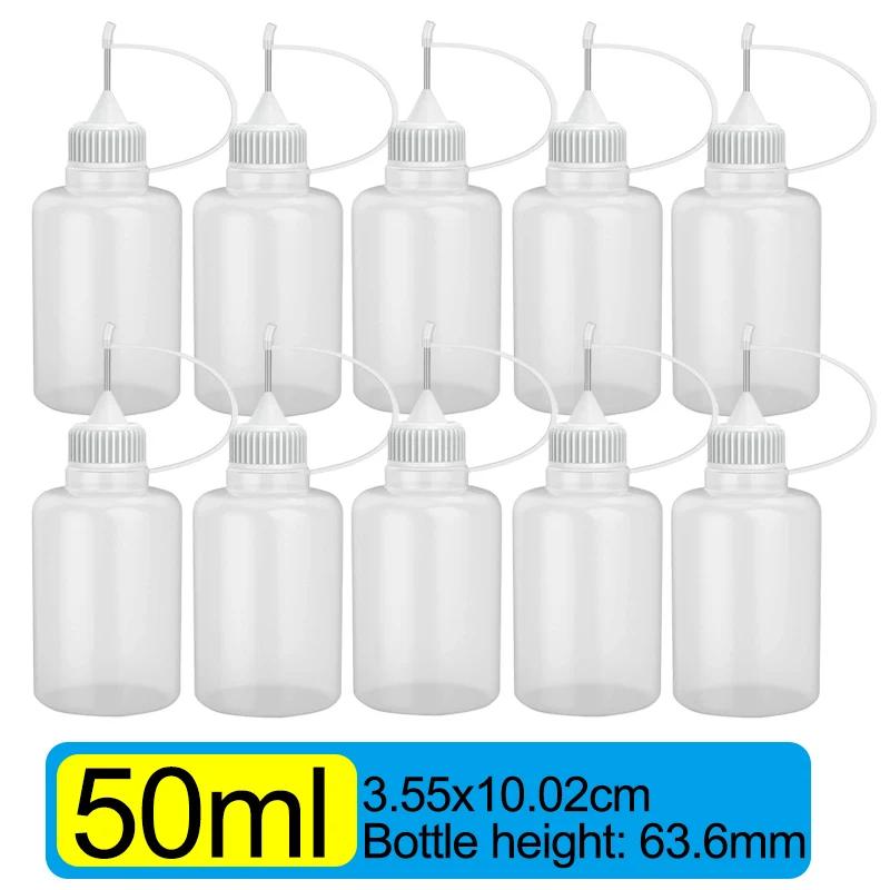 50/5pcs Plastic Squeezable Tip Bottle Refillable Applicator Bottles with Needle Tip Caps for Glue Pigment Oil Liquids Dispenser