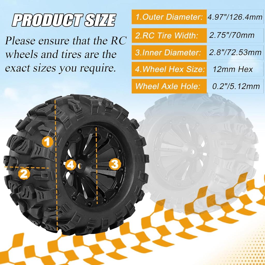 RC Station 12mm Hex RC Wheels and Tires 1/10 Scale 2.8 RC Truck Tires Wheels for Traxxas Rustler Stampede Hoss 2wd 4x4 vxl Tires Wheels Arrma Tires