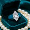 Teal Blue Silicone CZ Ring for Women, Marquise Cut Cubic Zirconia with White Gold Prongs, Daily Wear Casual Fashion Jewelry Gift