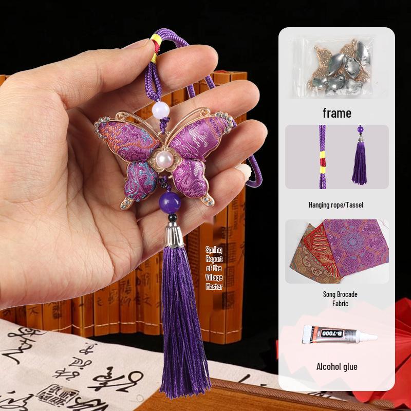Handmade Song Brocade Ornament DIY Kit: Butterfly Pendant for Car, Bag, or Qipao.